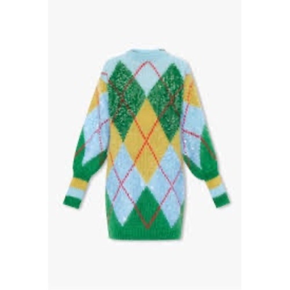 Gucci Sequinned Argyle Sequin Mohair Sweater Jumper Dress Blue Green Small NWT
